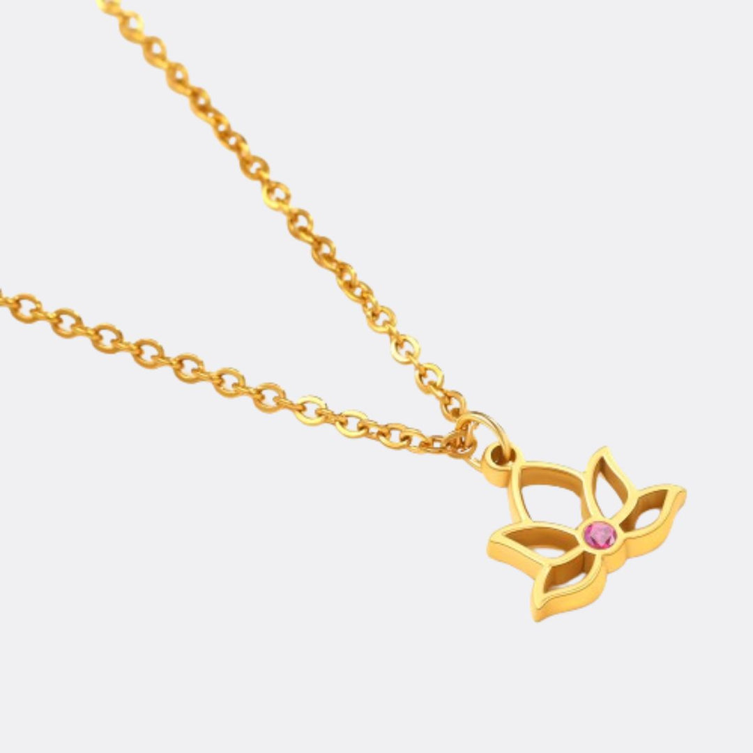 Collana con ciondolo mini loto e pietra di nascita