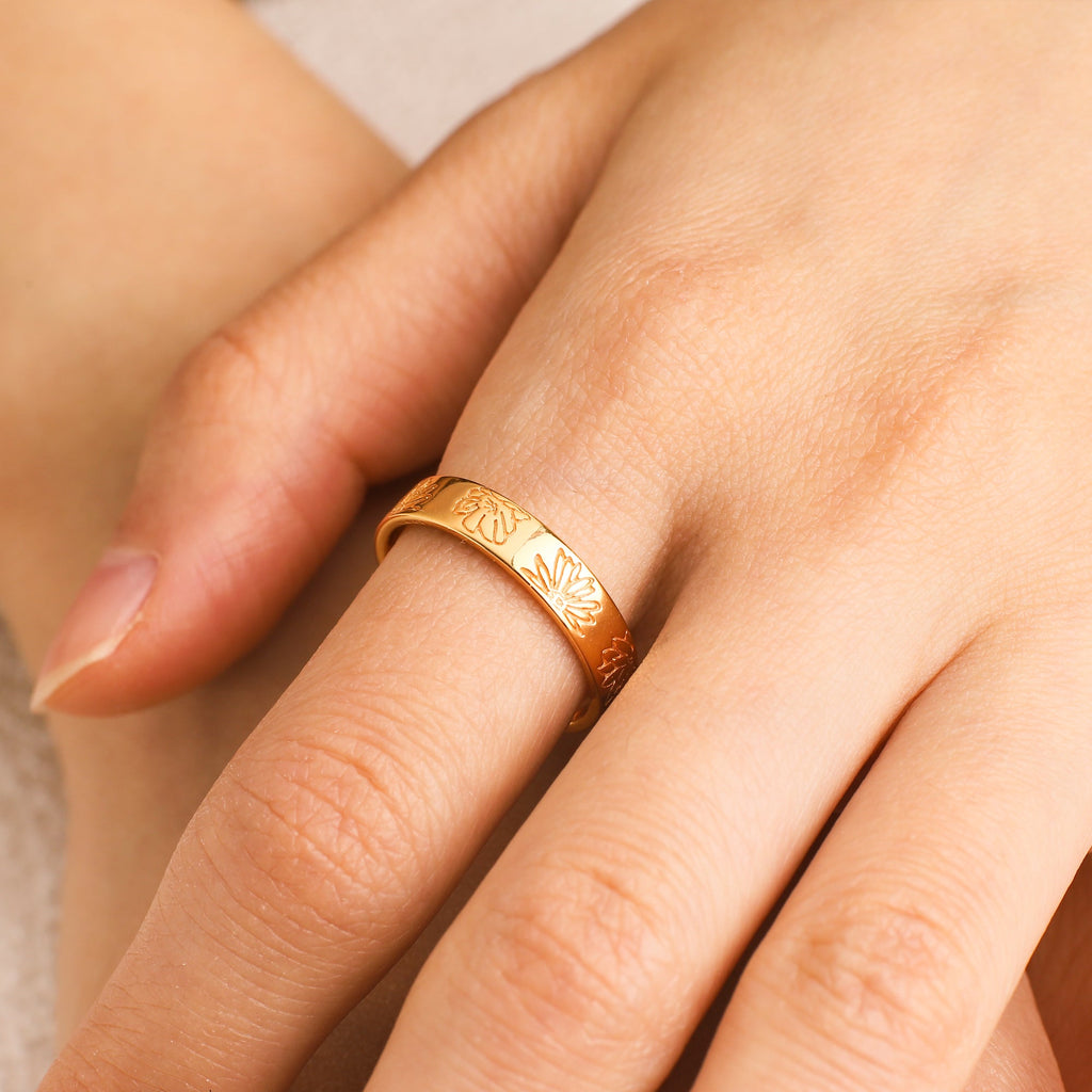 Personalized Stamped Flower Ring