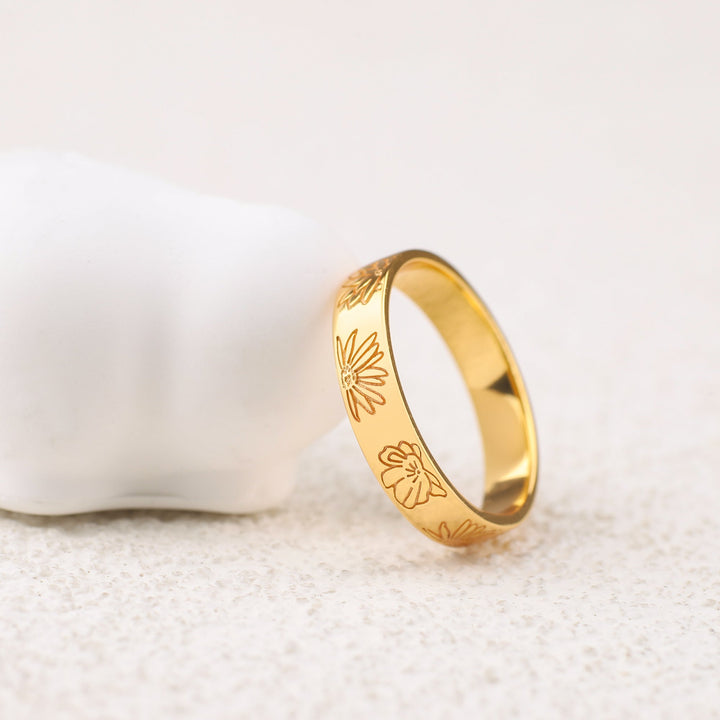 Personalized Stamped Flower Ring