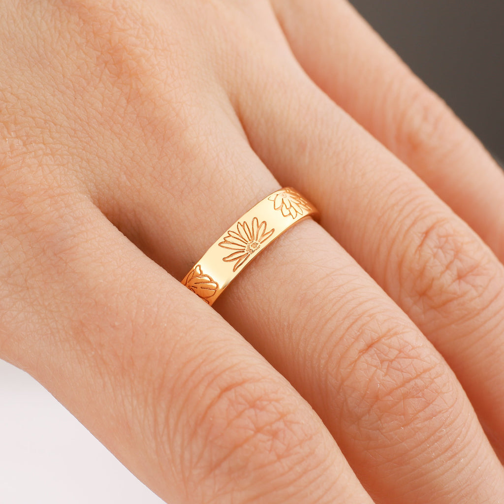 Personalized Stamped Flower Ring