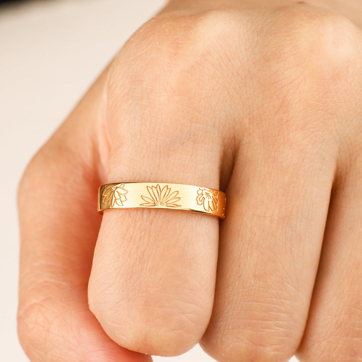 Personalized Stamped Flower Ring