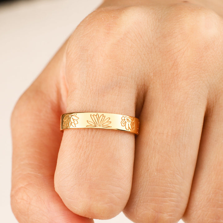 Personalized Stamped Flower Ring