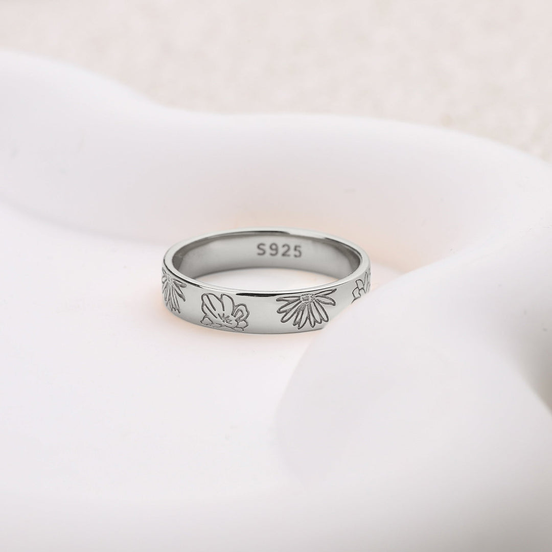 Personalized Stamped Flower Ring