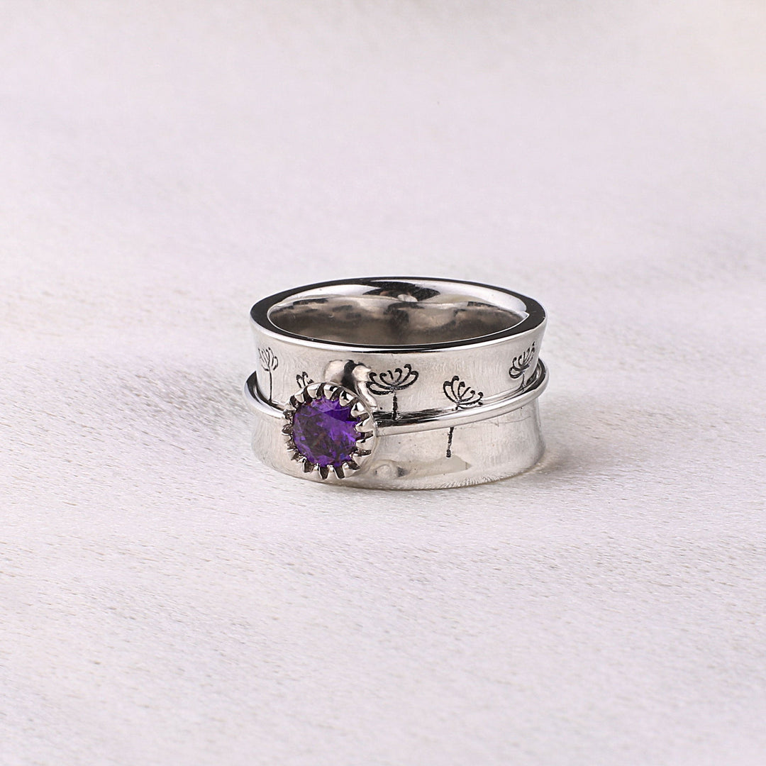 Ezüst Pitypang Születési Kő Forgatható Stresszoldó Gyűrű