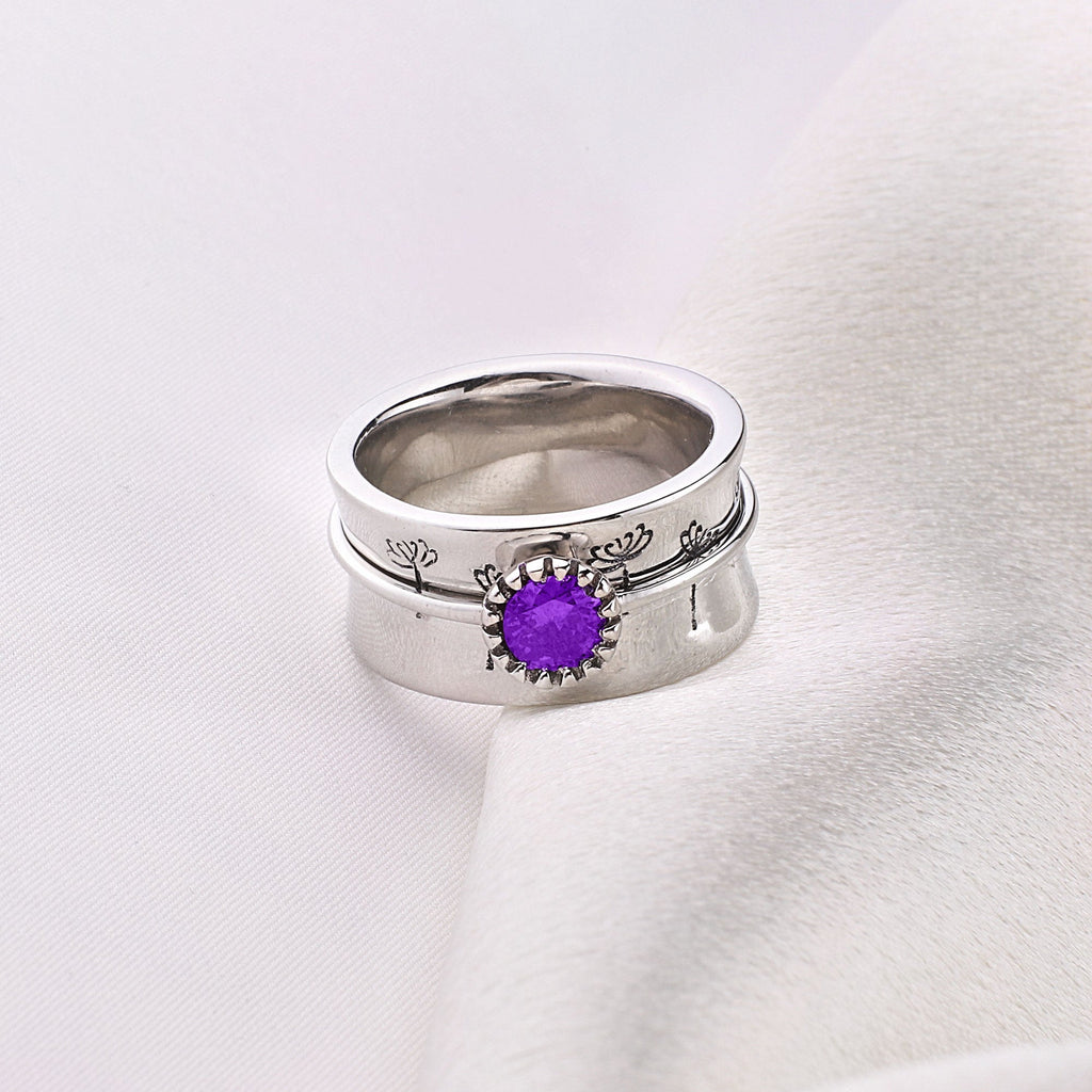 Anel Giratório de Prata com Pedra de Nascimento Dente-de-Leão