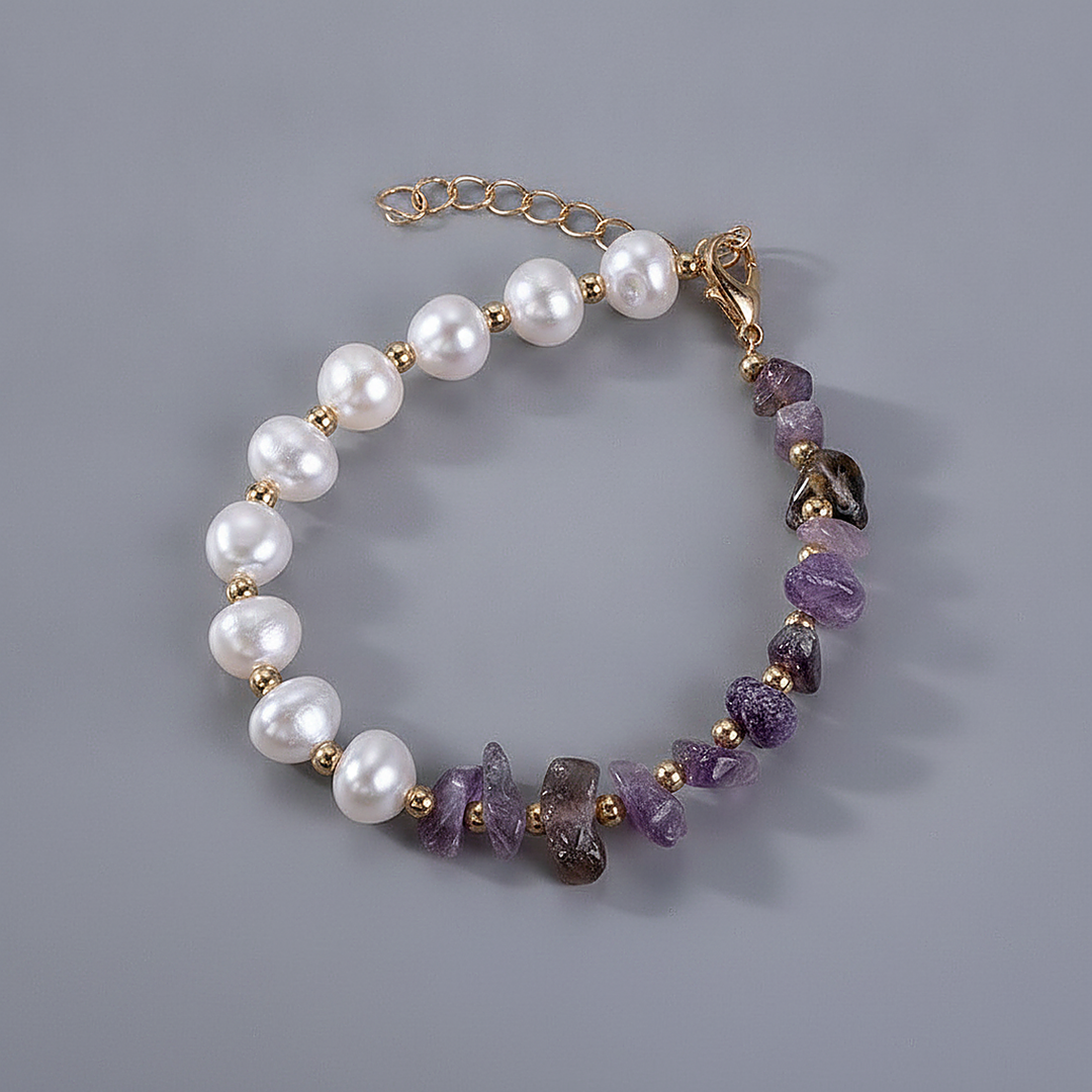 Bracelet élégant en perles de perle et améthyste